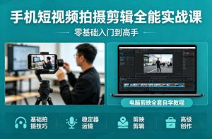 手机短视频拍摄剪辑全能实战课：零基础入门到高手，稳定器运镜+电脑剪映全套自学教程-网创资源站