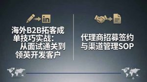 海外B2B拓客成单技巧实战:从面试通关到领英开发客户,代理商招募签约与渠道管理SOP-网创资源站