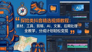 探险类抖音精选视频教程：素材、工具、剪辑、AI、文案、后期处理全教学，分成计划轻松变现-网创资源站