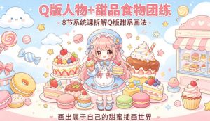 Q版人物+甜品食物团练，8节系统课拆解Q版甜系画法，画出属于自己的甜蜜插画世界-网创资源站