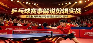 乒乓球赛事解说剪辑实战，从素材剪辑到账号变现全流程可复制-网创资源站