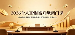 2026个人IP财富升级闭门课：从内容起号到财富认知重构，低成本做成大号变现-网创资源站