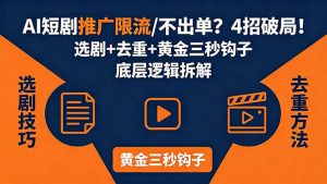AI短剧推广总被限流、不出单？4招选剧+去重技巧+黄金三秒钩子，手把手拆解底层逻辑-网创资源站