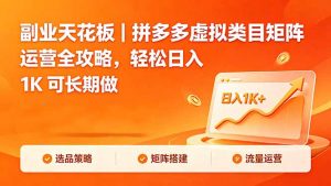 副业天花板｜拼多多虚拟类目矩阵运营全攻略，轻松日入 1K 可长期做-网创资源站