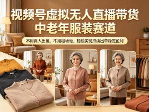 视频号虚拟无人直播带货中老年服装赛道,不用真人出镜、不用租场地,轻松实现持续出单稳定盈利-网创资源站