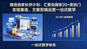 精选独家伙伴计划:汇聚自媒体20+类热门变现赛道,文案剪辑运营一站式教学-网创资源站
