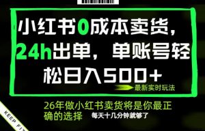 小红书0成本AI卖货，24小时出单，全流程托管，保底日入500+，每天十几分钟就够了【揭秘】-网创资源站