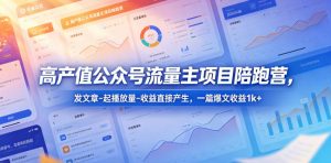 高产值公众号流量主项目陪跑营，发文章-起播放量-收益直接产生，一篇爆文收益1k+-网创资源站