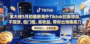 某大佬5月初最新海外Tiktok拉新项目，不囤货、低门槛、高收益，带你出海撸美刀-网创资源站