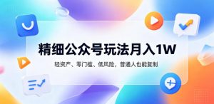 精细公众号玩法月入1W，轻资产、零门槛、低风险，普通人也能复制【揭秘】-网创资源站