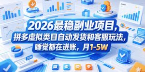 2026最稳副业项目，拼多多虚拟类目自动发货和客服玩法，睡觉都在进账，月1-5W【揭秘】-网创资源站