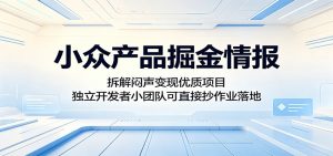 小众产品掘金情报：拆解闷声变现优质项目，独立开发者小团队可直接抄作业落地-网创资源站