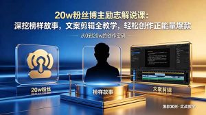 20w粉丝博主励志解说课：深挖榜样故事，文案剪辑全教学，轻松创作正能量爆款-网创资源站