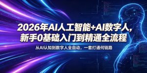 2026年AI人工智能+AI数字人,新手0基础入门到精通全流程,从AI认知到数字人全自动,一套打通全链路-网创资源站