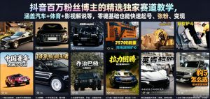 抖音百万粉丝博主的精选独家赛道教学,涵盖汽车+体育+影视解说等,零基础也能快速起号、涨粉、变现-网创资源站