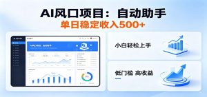 全新AI自动助手项目,低门槛入局,每日稳定收益500以上-网创资源站