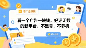看一个广告一块钱,好评无数的新平台,不黑号,不养机,一撸几十块钱还是不错的【揭秘】-网创资源站