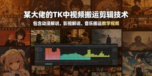 某大佬的TK中视频搬运剪辑技术，包含动漫解说、影视解说、音乐搬运教学视频-网创资源站