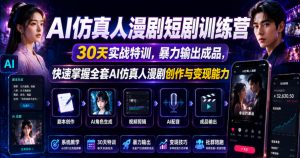 AI仿真人漫剧短剧训练营，30天实战特训，暴力输出成品，快速掌握全套AI仿真人漫剧创作与变现能力-网创资源站