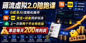 薅流虚拟2.0陪跑课，0成本AI流程化操作，淘宝+闲鱼同步玩法，上一次货两个平台有收益，单店每天200纯利润-网创资源站