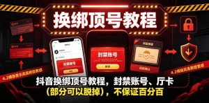抖音换绑顶号教程,封禁账号、Ting卡(部分可以脱掉),不保证百分百-网创资源站