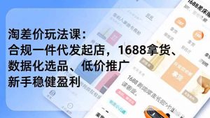 淘差价玩法课：合规一件代发起店，1688拿货、数据化选品、低价推广，新手稳健盈利(更新6月-网创资源站