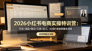 2026小红书电商实操特训营：开店+选品+笔记+工具+达人，从0到1系统掌握全流程-网创资源站