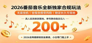 番茄音乐2026最新独家玩法 不挂机不违规 单号实测落地日收200+-网创资源站