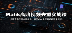 Malik高阶视频去重实战课：分镜逆向改写全套技术，多平台AI生视频规避查重限流-网创资源站