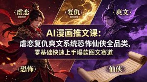 AI漫画推文课：虐恋复仇爽文系统恐怖仙侠全品类，零基础快速上手爆款图文赛道-网创资源站